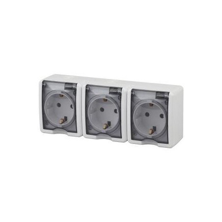Розетка 3-м ОП Эра Эксперт 11-2406-01 16А IP54 16AX 250В 3х2P+E защ. шторки бел. Эра Б0020722