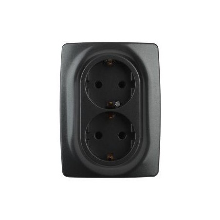 Розетка 2-м СП Эра12 12-2106-05 16А IP20 16AX 250В 2х2P+E Schuko антрацит Эра Б0031232