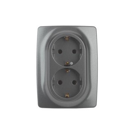 Розетка 2-м СП Эра12 12-2106-12 16А IP20 16AX 250В 2х2P+E Schuko графит Эра Б0031234