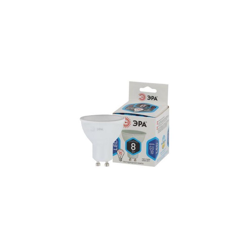 Лампа светодиодная LED MR16-8W-840-GU10 8Вт MR16 софит 4000К нейтр. бел. GU10 Эра Б0036729