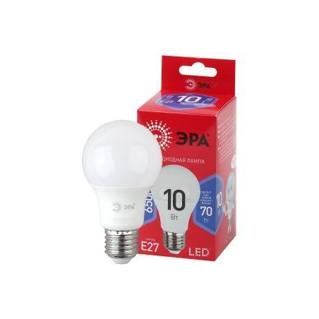 Лампа светодиодная RED LINE LED A60-10W-865-E27 R 10Вт A60 груша 6500К холод. бел. E27 Эра Б0045324