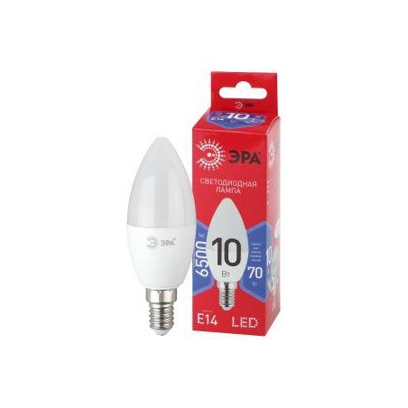 Лампа светодиодная RED LINE LED B35-10W-865-E14 R 10Вт B35 свеча 6500К холод. бел. E14 Эра Б0045337