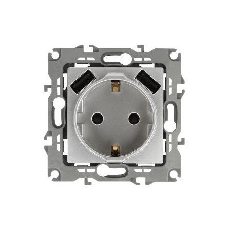Розетка 16А 250В 2P+E с 2хUSB 5В-3А защ. шторки Эра12 алюм. 12-4109-03 ЭРА Б0047842