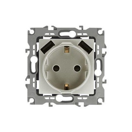 Розетка 16А 250В 2P+E с 2хUSB 5В-3А защ. шторки Эра12 перламутр 12-4109-15 ЭРА Б0047849