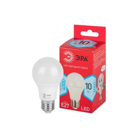 Лампа светодиодная RED LINE LED A60-10W-840-E27 R 10Вт A60 груша 4000К нейтр. бел. E27 Эра Б0049635