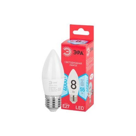 Лампа светодиодная RED LINE LED B35-8W-840-E27 R 8Вт B35 свеча 4000К нейтр. бел. E27 Эра Б0050695