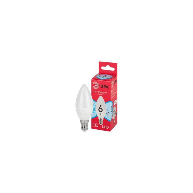 Лампа светодиодная RED LINE LED B35-6W-840-E14 R 6Вт B35 свеча 4000К нейтр. бел. E14 Эра Б0051057