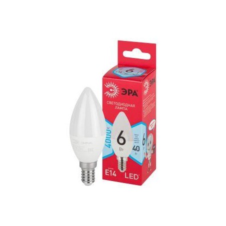 Лампа светодиодная RED LINE LED B35-6W-840-E14 R 6Вт B35 свеча 4000К нейтр. бел. E14 Эра Б0051057