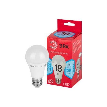 Лампа светодиодная RED LINE LED A65-18W-840-E27 R 18Вт A65 груша 4000К нейтр. бел. E27 Эра Б0052381