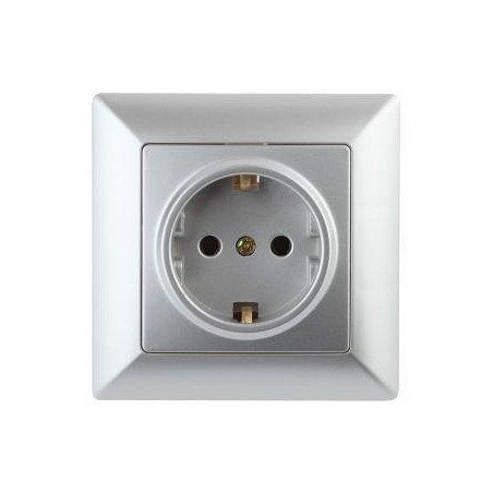 Розетка 1-м СП Solo 4-202-03 16А 250В IP20 2P+E Schuko с заземл. алюминий Intro Б0053651