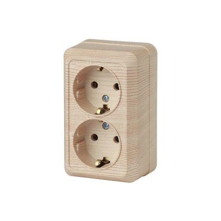 Розетка 2-м ОП Quadro 2-204-11 16А IP20 250В 2х2P+E Schuko сосна Intro Б0053807