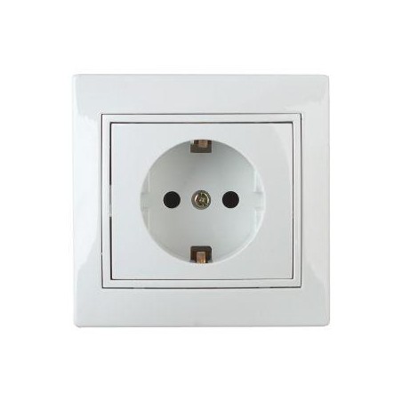 Розетка 1-м СП Plano 1Э-202-01 с заземл. без лапок 16А IP20 250В 2P+E Schuko бел. Intro Б0053952