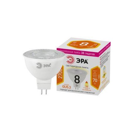 Лампа светодиодная STD LED Lense MR16-8W-827-GU5.3 8Вт MR16 софит 2700К тепл. бел. GU5.3 650лм 170-265В линзованная Эра Б0054938