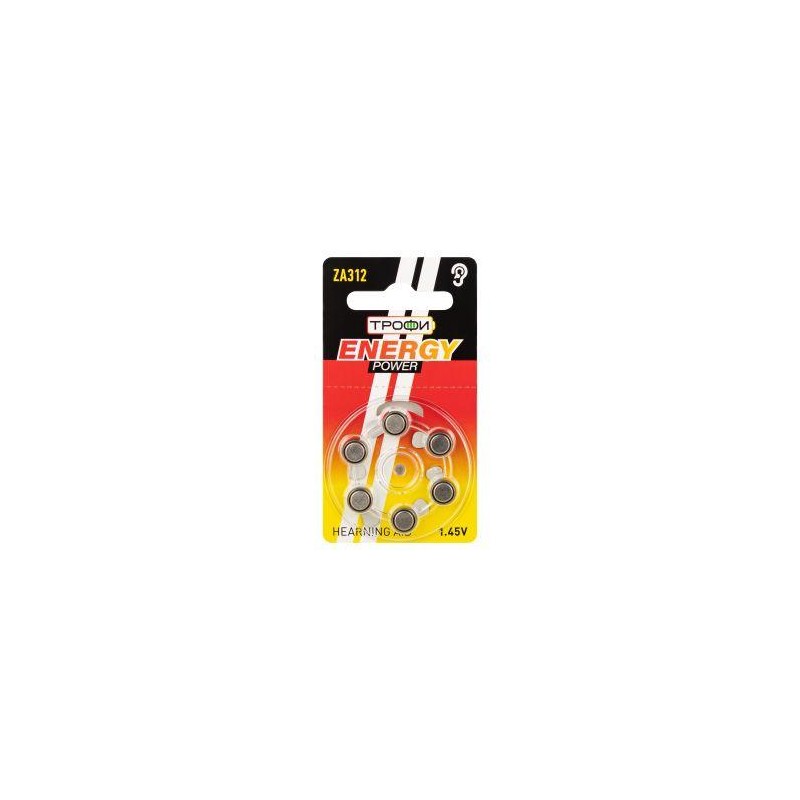 Элемент питания воздушно-цинковые для слухового аппарата ZA312-6BL ENERGY POWER Hearing Aid (блист.6шт) Трофи Б0057977