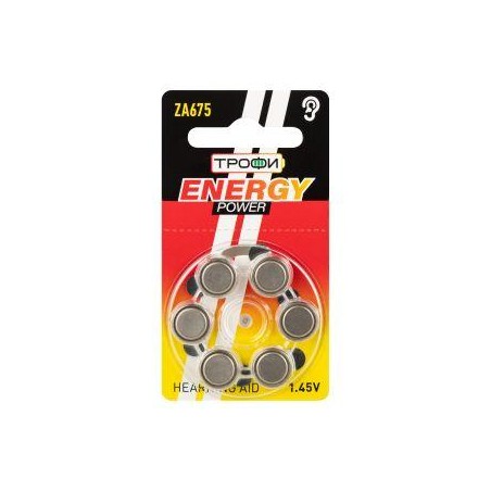 Элемент питания воздушно-цинковые для слухового аппарата ZA675-6BL HEARNING AID ENERGY POWER (блист.6шт) Трофи Б0057978