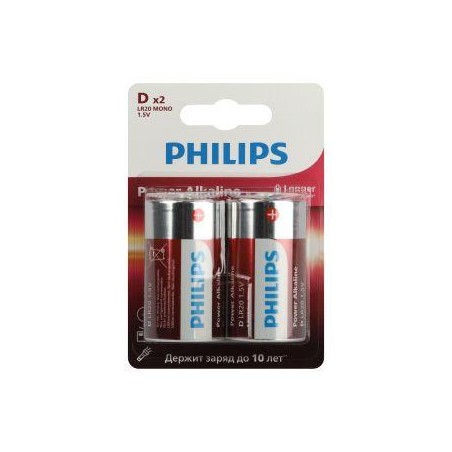 Элемент питания алкалиновый D/LR20 1.5В Power (блист. 2шт) Philips Б0062732