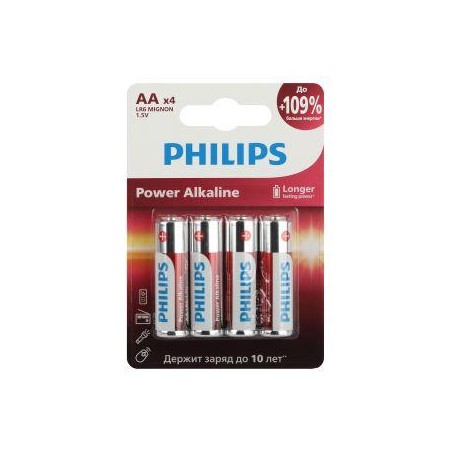 Элемент питания алкалиновый AA/LR6 1.5В Power (блист. 4шт) Philips Б0062746