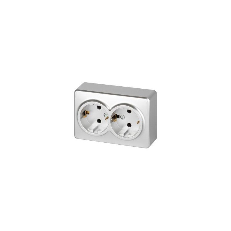 Розетка 2-м ОП Эксперт 11-2205-03 16А IP20 250В 2х2P+E Schuko с заземл. алюм. Эра Б0063046 Розетка 2-м ОП Эксперт 11-2205-03 16А IP20 250В 2х2P+E Schuko с заземл. алюм. Эра Б0063046