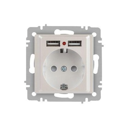 Розетка Accent 6-410-06 P+E Schuko со шторками 16А-250В + 2хUSB IP20 СУ перламутр. Intro Б0063700