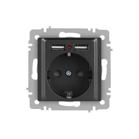 Розетка Accent 6-410-07 P+E Schuko со шторками 16А-250В + 2хUSB IP20 СУ графит Intro Б0063702