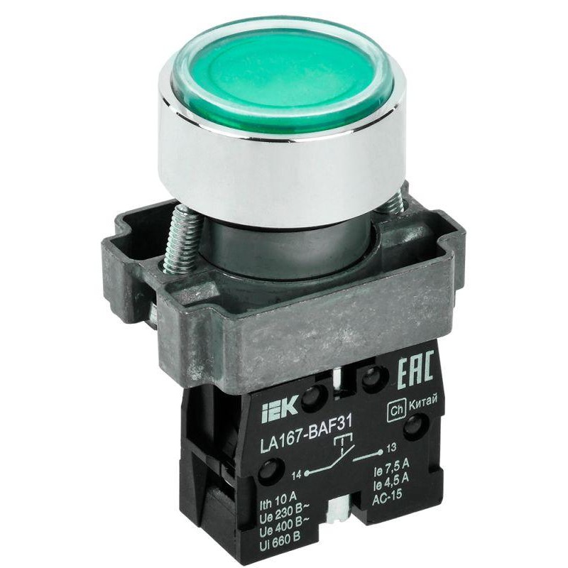 Кнопка LA167-BAF31 d22мм 1з зел. IEK BBT20-BAF31-1-22-67-K06 Кнопка LA167-BAF31 d22мм 1з зел. IEK BBT20-BAF31-1-22-67-K06