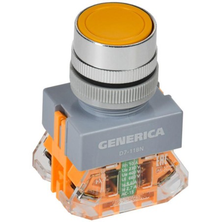 Кнопка D7-11BN d22мм 1з+1р желт. GENERICA BBT50-11BN-3-22-K05-G