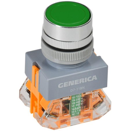 Кнопка D7-11BN d22мм 1з+1р зел. GENERICA BBT50-11BN-3-22-K06-G