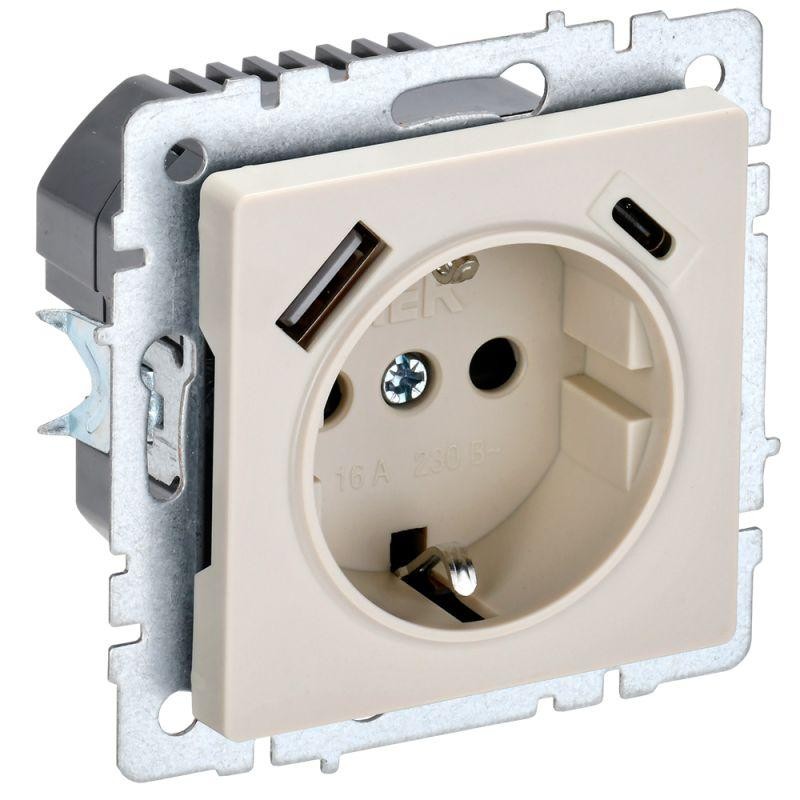 Розетка BRITE РЮш11-1-БрКр 16А с USB A+C 18Вт с заземл. защ. шторки механизм беж. IEK BR-R14-16-U22-018-K10 Розетка BRITE РЮш11-1-БрКр 16А с USB A+C 18Вт с заземл. защ. шторки механизм беж. IEK BR-R14-16-U22-018-K10