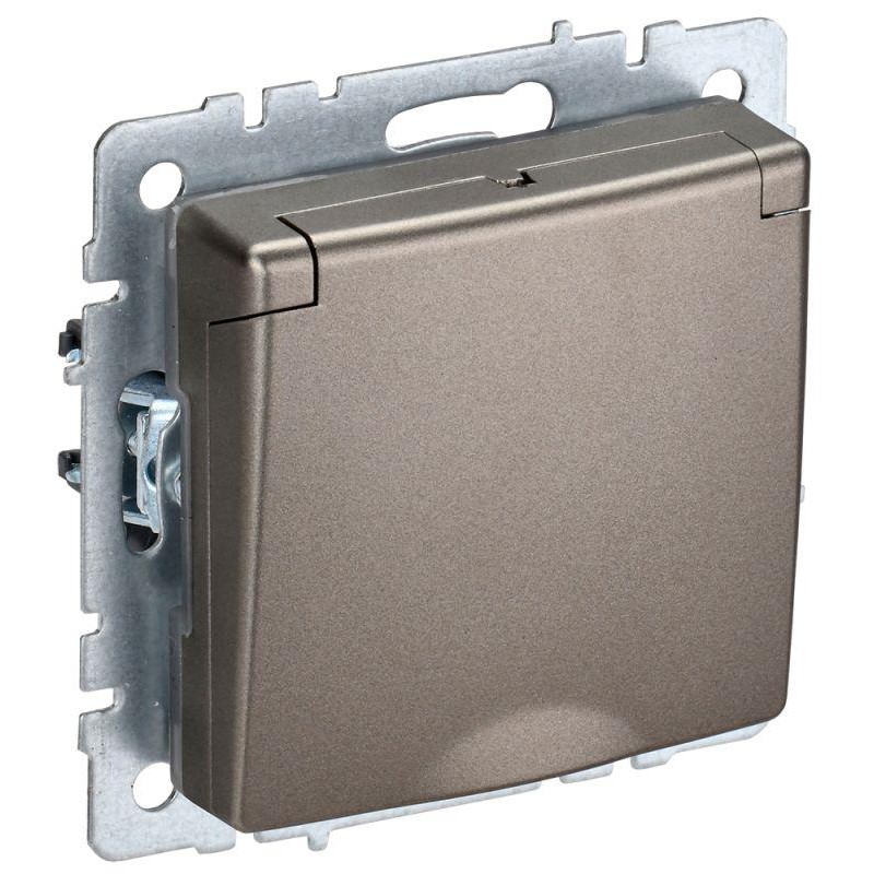 Розетка BRITE РСбш10-3-44-БрШ 16А IP44 с заземл. защ. шторки с крышкой механизм шампань IEK BR-R16-16-44-K37