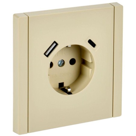 Розетка FORTE@PIANO FP447 16А USB A+C 18Вт с заземл. защ. штроки винт. крепл. ваниль IEK FP-R14-16-U22-018-K10