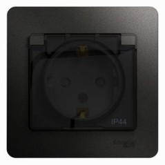 Розетка 1-м СП 1мод. Glossa 16А IP44 с заземл. защ. шторки с крышкой в сборе антрацит SE GSL000748