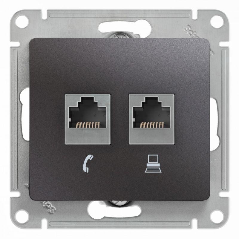 Розетка компьютерная + телефонная 2-м Glossa RJ45 + RJ11 кат.5E механизм графит SE GSL001385 Розетка компьютерная + телефонная 2-м Glossa RJ45 + RJ11 кат.5E механизм графит SE GSL001385