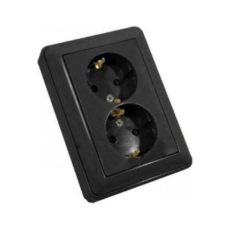 Розетка 2-м СП W59 16А IP20 с заземл. защ. шторки в сборе черн. бархат SE RS16-255-68