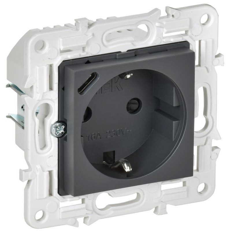 Розетка SKANDY 18Вт 16А с заземл. защ. штроки с USB C SK-R17T титан IEK SK-R14-16-U14-018-K48 Розетка SKANDY 18Вт 16А с заземл. защ. штроки с USB C SK-R17T титан IEK SK-R14-16-U14-018-K48