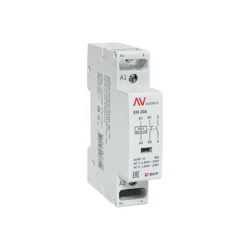 Контактор модульный КМ 20А 1NC+1NO 230В AC (1 мод.) AVERES EKF km-av-1-20-11-230V
