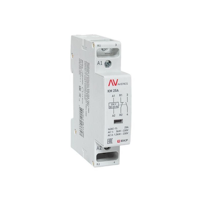 Контактор модульный КМ 25А 1NC+1NO 230VAC (1 мод.) AVERES EKF km-av-1-25-11-230V Контактор модульный КМ 25А 1NC+1NO 230VAC (1 мод.) AVERES EKF km-av-1-25-11-230V
