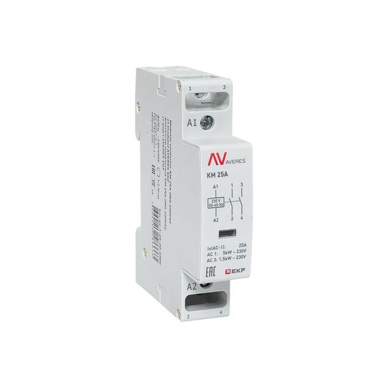 Контактор модульный КМ 25А 2NО 230В AC (1 мод.) AVERES EKF km-av-1-25-20-230V