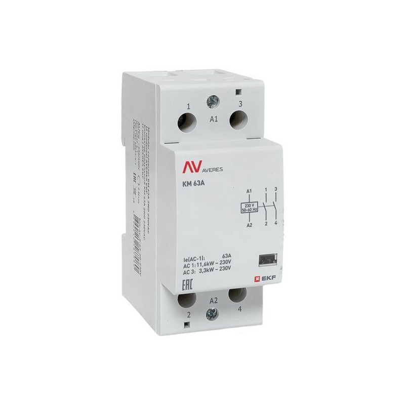 Контактор модульный КМ 63А 2NО 230В AC (2 мод.) AVERES EKF km-av-2-63-20-230V