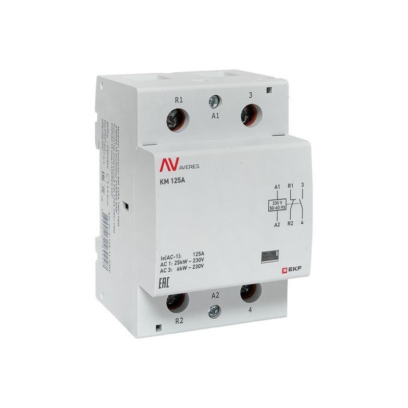 Контактор модульный КМ 125А 1NC+1NO 230В AC (3 мод.) AVERES EKF km-av-3-125-11-230V Контактор модульный КМ 125А 1NC+1NO 230В AC (3 мод.) AVERES EKF km-av-3-125-11-230V