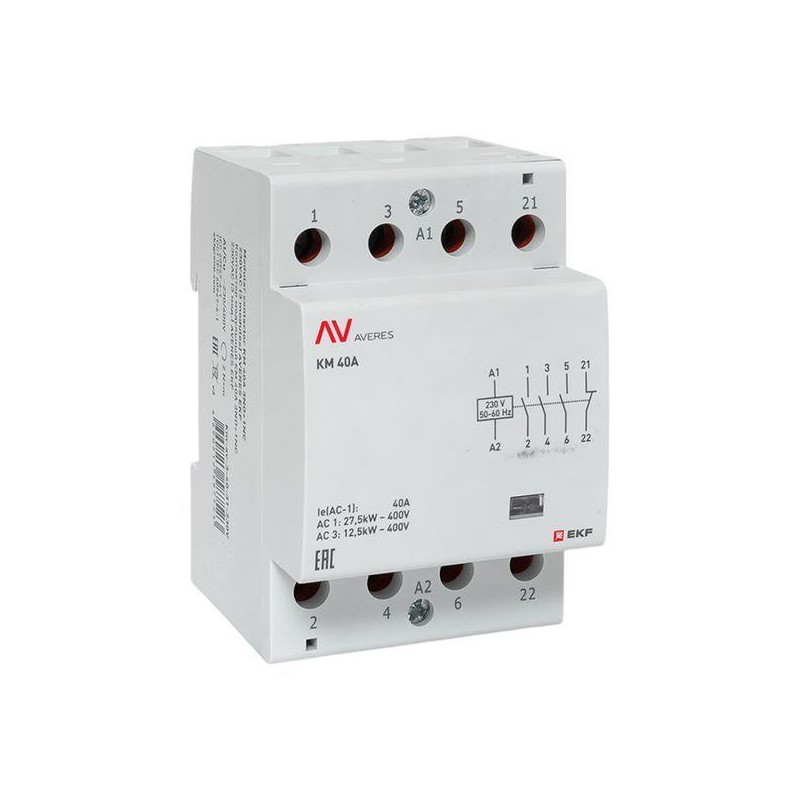 Контактор модульный КМ 40А 3NO+1NC 230В AC (3 мод.) AVERES EKF km-av-3-40-31-230V