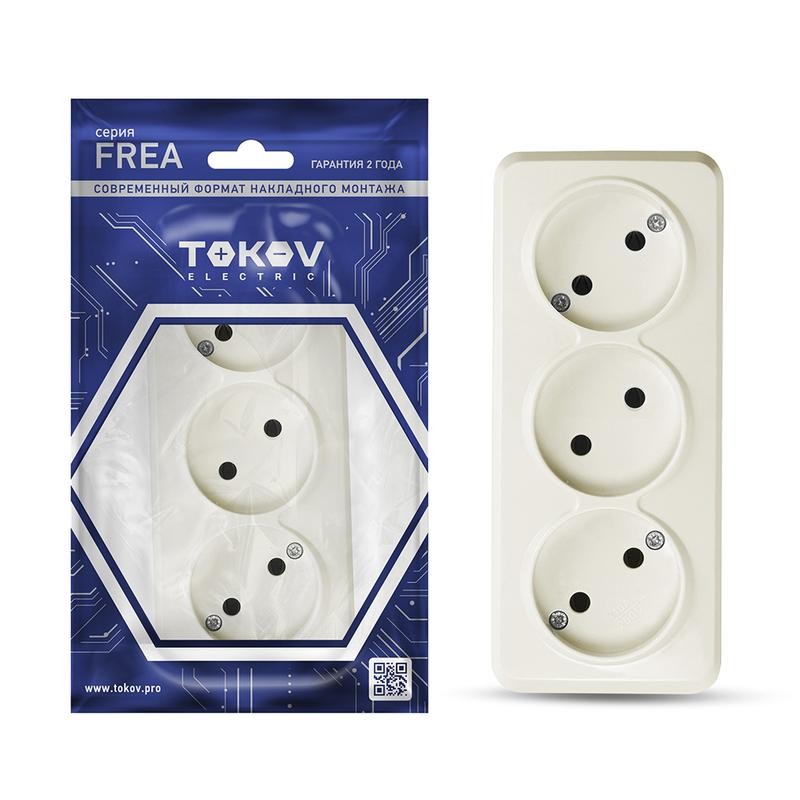 Розетка 3-м ОП Frea 16А IP20 250В без заземл. АБС-пластик беж. TOKOV ELECTRIC TKE-FR-R3-C02 Розетка 3-м ОП Frea 16А IP20 250В без заземл. АБС-пластик беж. TOKOV ELECTRIC TKE-FR-R3-C02