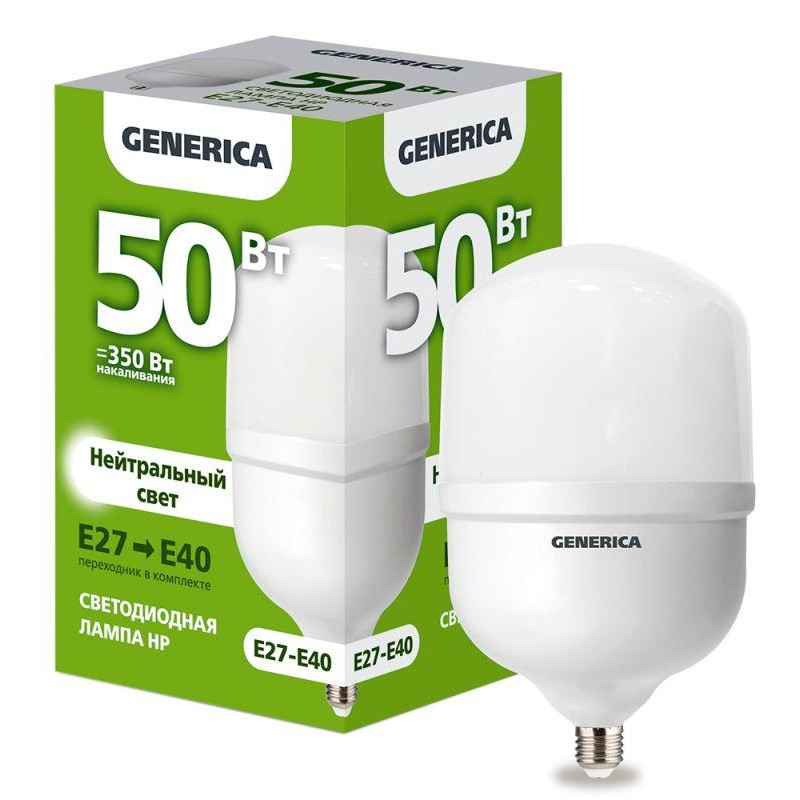 Лампа светодиодная HP 50Вт 4000К E27-E40 230В GENERICA LL-HP-50-230-40-E27-E40-G Лампа светодиодная HP 50Вт 4000К E27-E40 230В GENERICA LL-HP-50-230-40-E27-E40-G