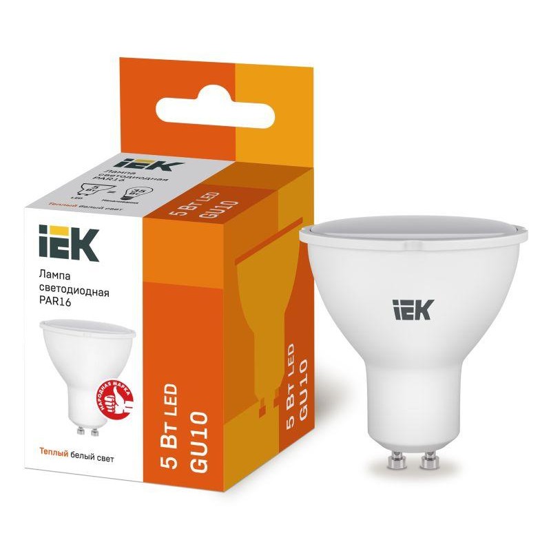 Лампа светодиодная Eco PAR16 5Вт 3000К тепл. бел. GU10 450лм 230-240В IEK LLE-PAR16-5-230-30-GU10 Лампа светодиодная Eco PAR16 5Вт 3000К тепл. бел. GU10 450лм 230-240В IEK LLE-PAR16-5-230-30-GU10