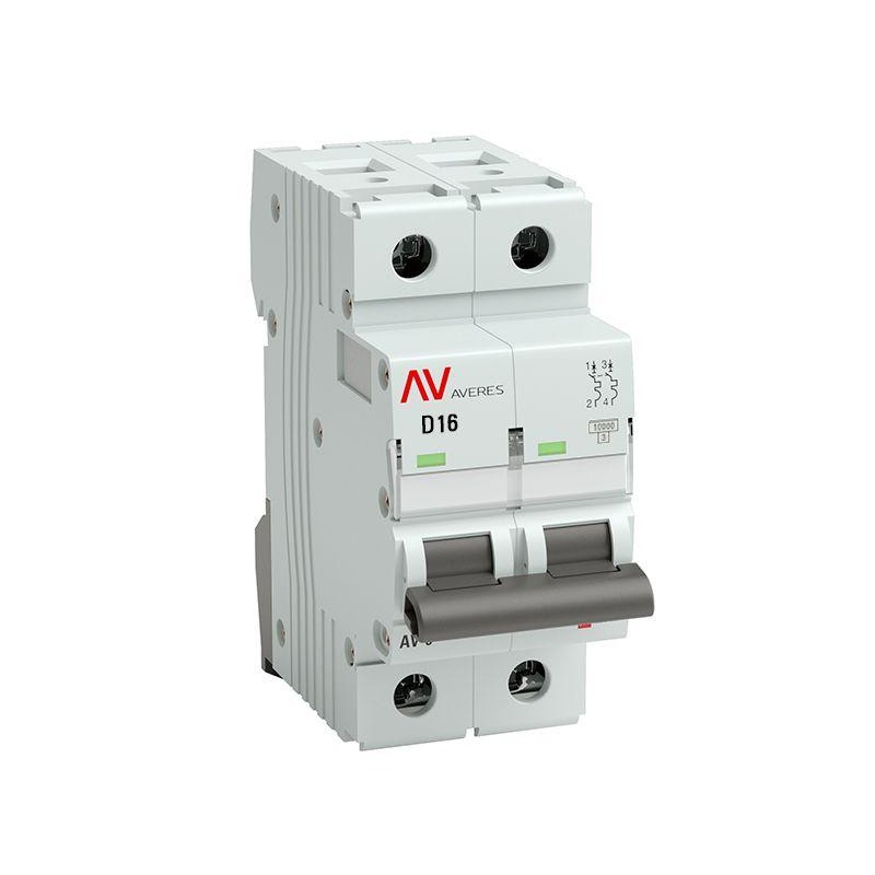 Выключатель автоматический модульный 2п D 16А 10кА AV-10 AVERES EKF mcb10-2-16D-av