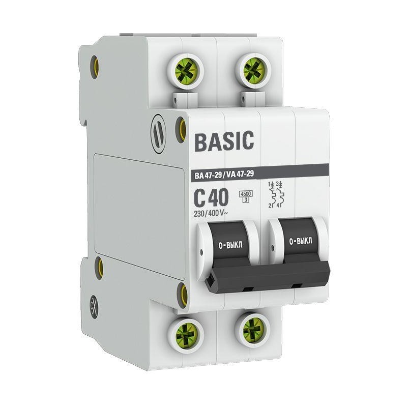 Выключатель автоматический модульный 2п C 40А 4.5кА ВА 47-29 Basic EKF mcb4729-2-40C Выключатель автоматический модульный 2п C 40А 4.5кА ВА 47-29 Basic EKF mcb4729-2-40C