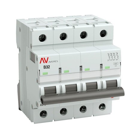 Выключатель автоматический модульный 4п B 32А 6кА AV-6 AVERES EKF mcb6-4-32B-av