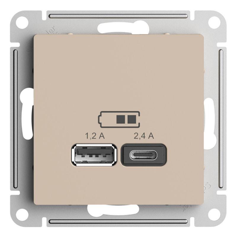 Розетка USB AtlasDesign тип A+C 5В/2.4А 2х5В/1.2А механизм песочн. SE ATN001239