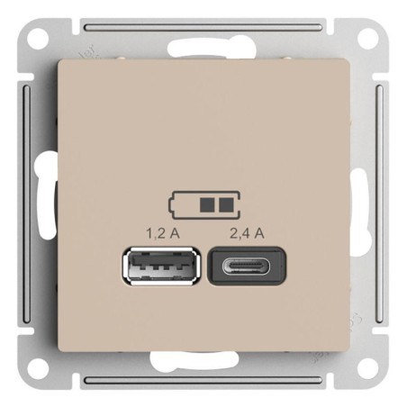 Розетка USB AtlasDesign тип A+C 5В/2.4А 2х5В/1.2А механизм песочн. SE ATN001239