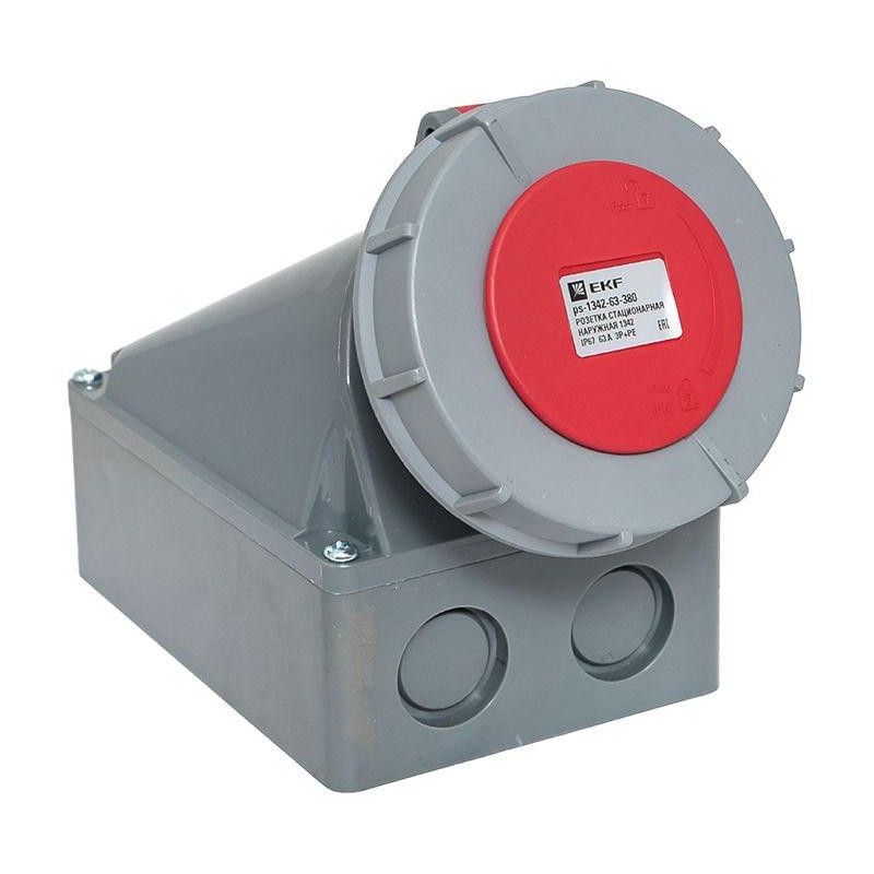 Розетка стационарная наружная 1342 3Р+РЕ 63А 380В IP67 PROxima EKF ps-1342-63-380