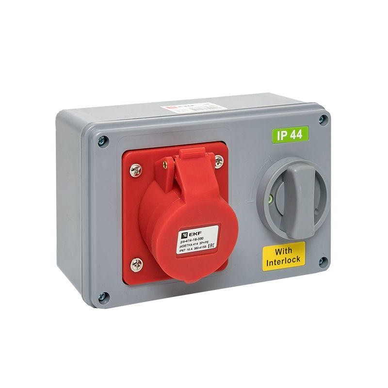 Розетка 1414 3Р+РЕ 16А 380В IP44 с блокировкой и выкл. EKF ps-1414-16-380